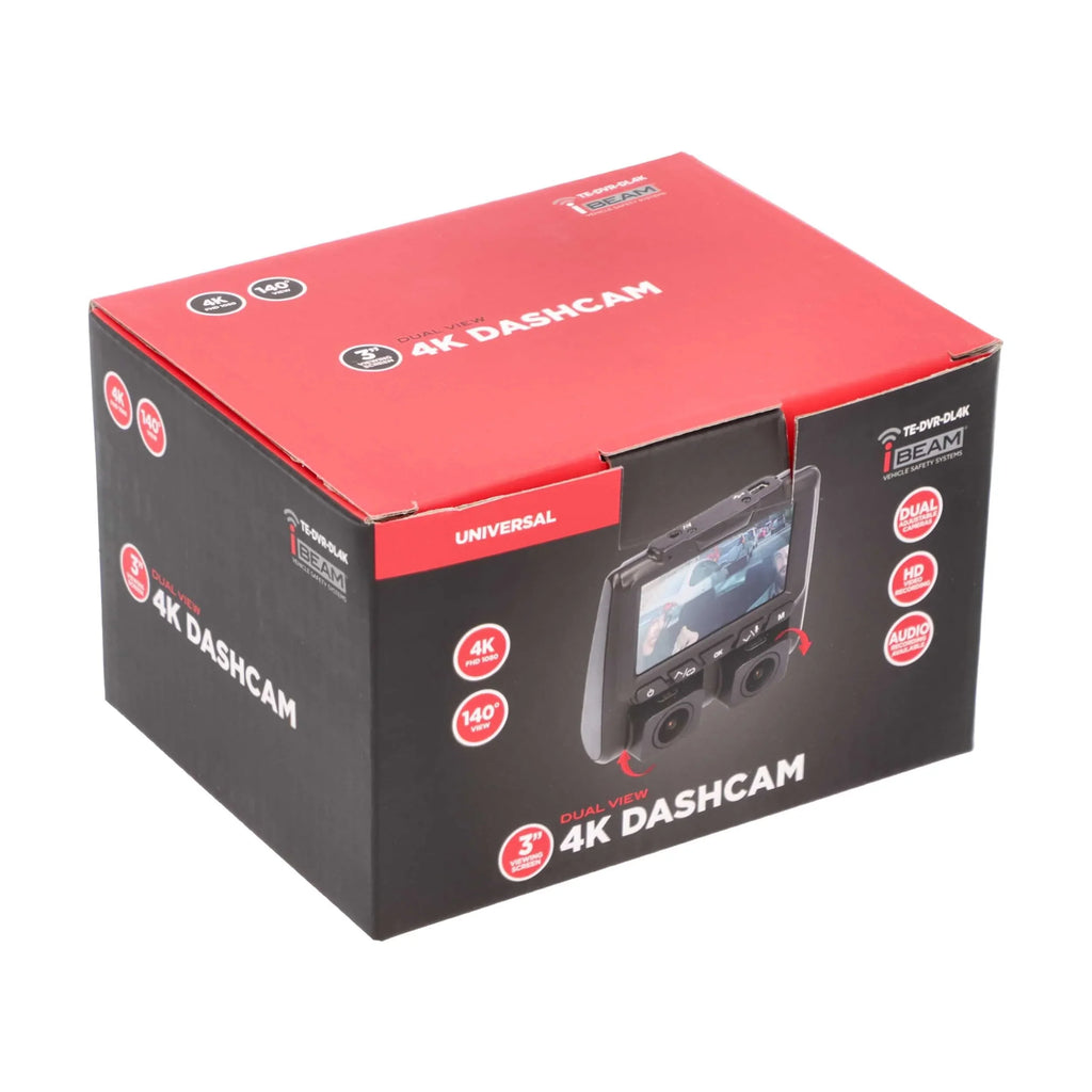 w/ Built-in Screen Camera Dual-View TE-DVR-DL4K Dash DVR Viewing 3" iBeam & 4K