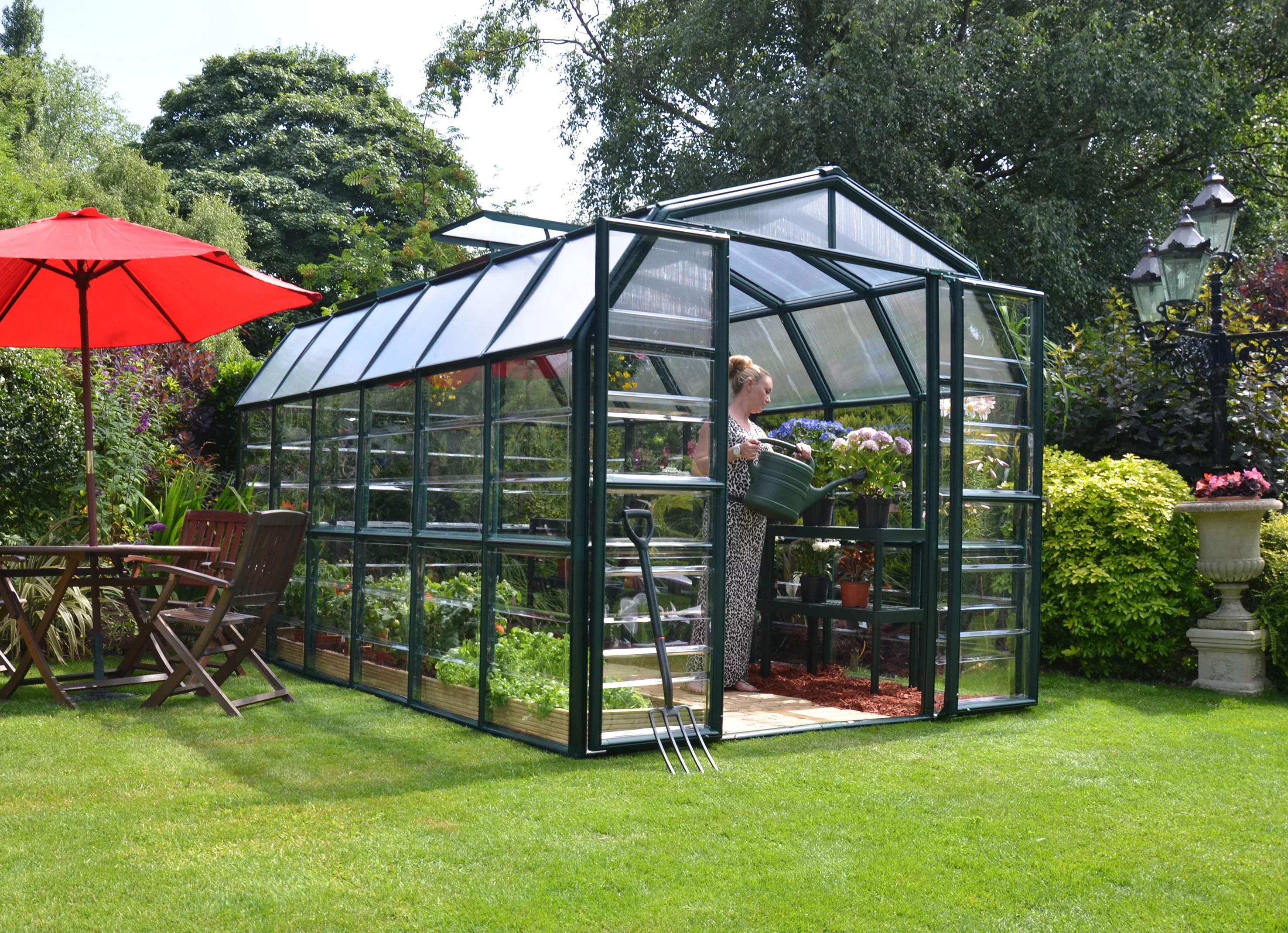 Clear Walk-In - Palram Green Roof Greenhouse Vents - - 8' Grand x 2 Canopia 12' with Gardener