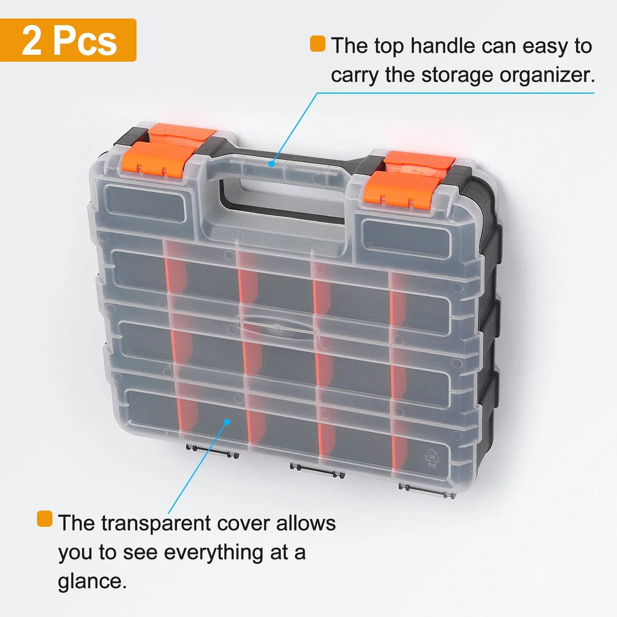 Box Dividers with Double Tool 30-Compartment 12.6"x10.6"x3.1" Hardware Side Organizer Removable 2pcs Storage Uxcell