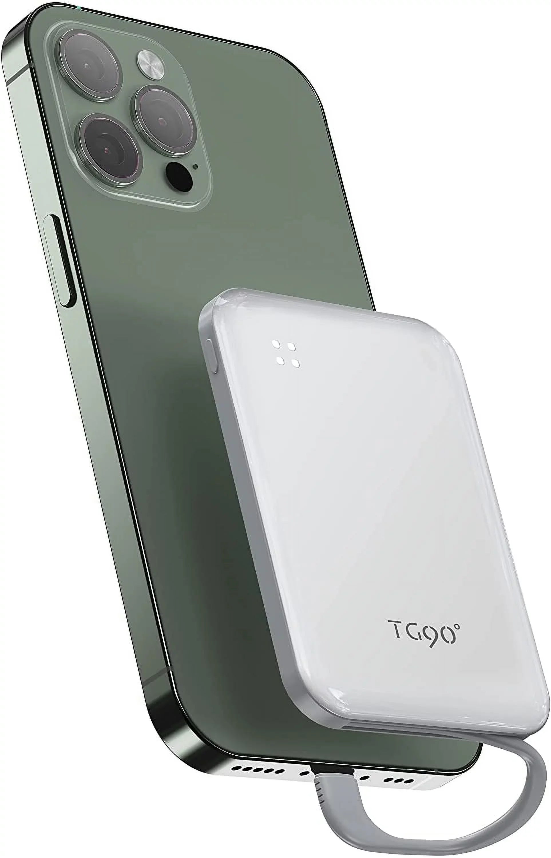Portable Compatible Bank and 13/13 Cable, Small with Pro Max/X/XS/8/7/6/SE Mini Built-in Charger More Pro 4500mah Phone Max/12/12 Charger Portable with White Power Pro Max/11/11 Cell TG90 iPhone