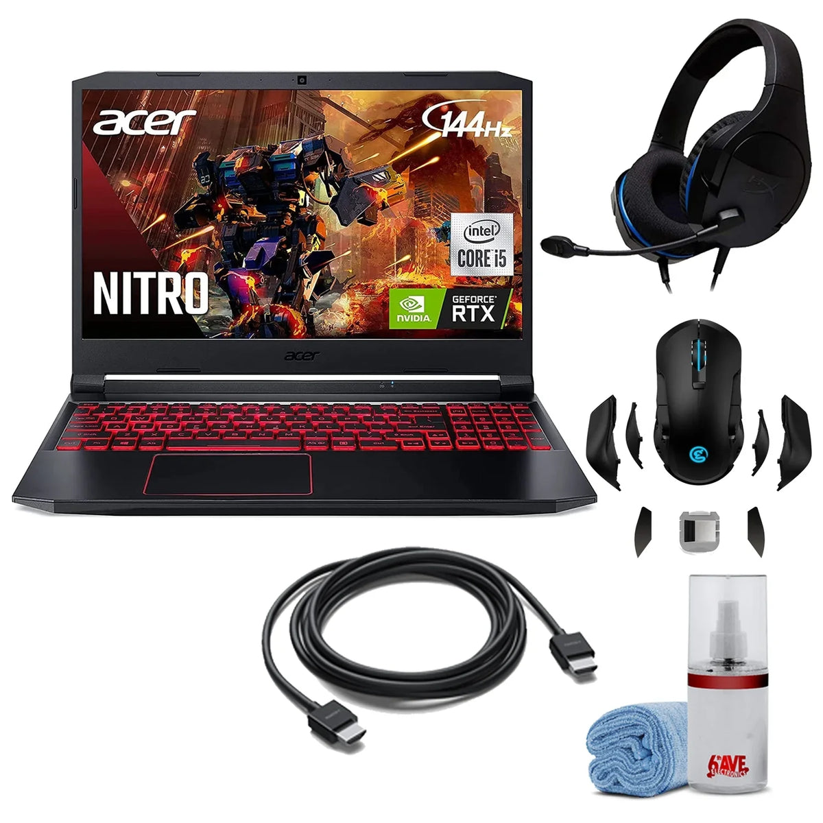 Headset + Gaming Stereo Acer Mouse 5 6ft Cleaner Wired + + Cable Quality Laptop Gaming 144hz Nitro Gaming Screen + IPS 15.6-Inch HDMI High LCD