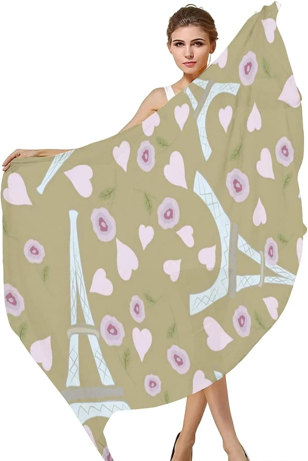 for Scarf Scarves Neck Shawl Hyjoy Hearts Long Women And Tower Wrap Rose Silk Lightweight Eiffel Girls