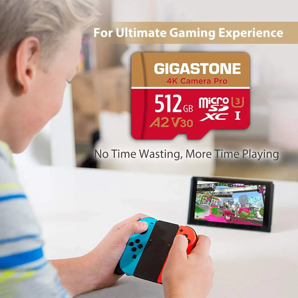 up to Micro SDXC Micro A1 Cam, Switch, compatible Class GoPro 512GB Gigastone Pro, MB/s, Dash R/W Video Camera Recording, 100/60 4K 4K V30 UHS-I 10 SD Card, with Cameras, Nintendo