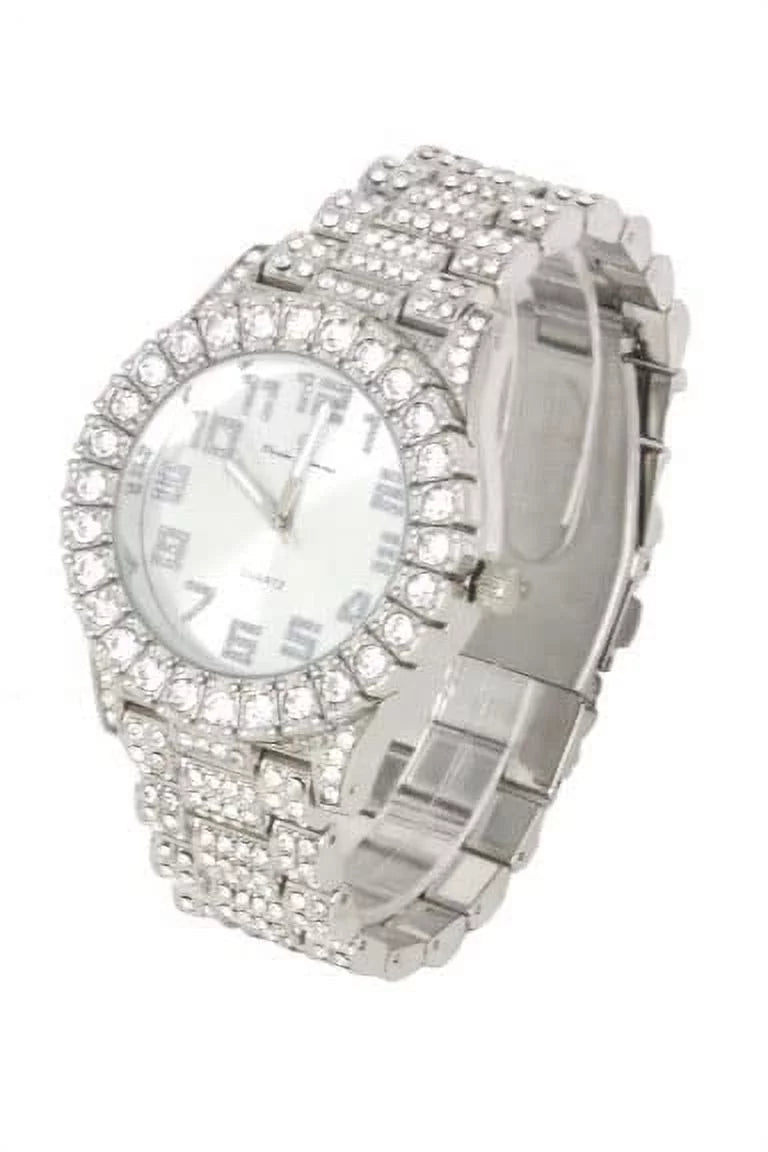 Be Cross - Out Iced Charles Tennis SLV ST10327AR Matching - Raymond Blinged (24") Set ZZ Cuban The Mens Shiny & Bracelet Out Dial w/Diamond Necklace 3pc Set Luxury Quartz Choose Lit Wristwatch
