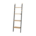Modern Leaning Ladder Shelf with Wooden Shelves and Metal Frame