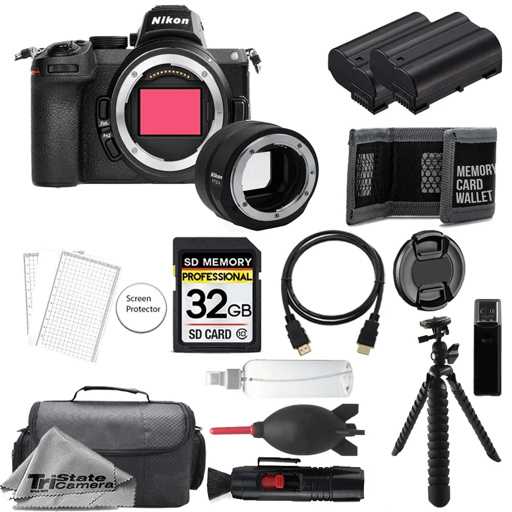 w/ Mount Nikon Mirrorless Kit Accessory FTZ 32GB II + Battery+ Adapter+ Tripod- Extra Z5 Digital Camera (Body)