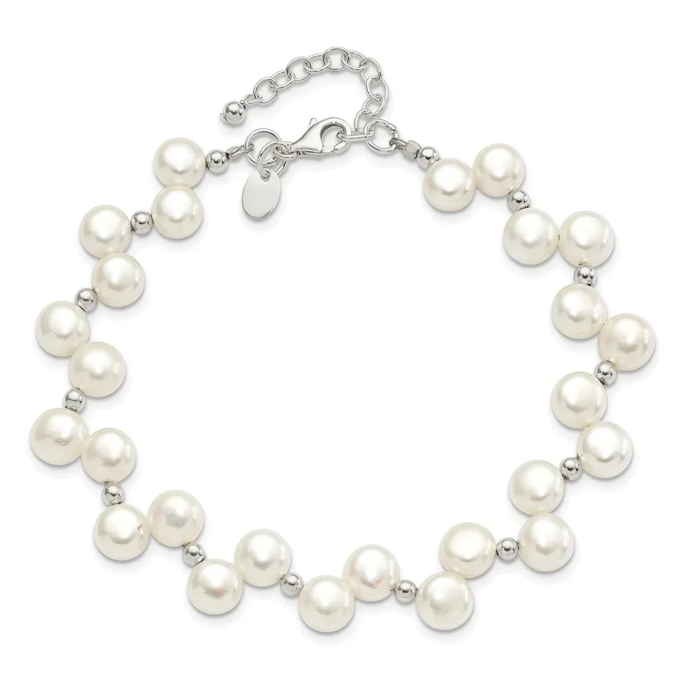 7.5inch Bracelet Sterling Silver for Auriga Fw Cultured Pearl 925 Button Women