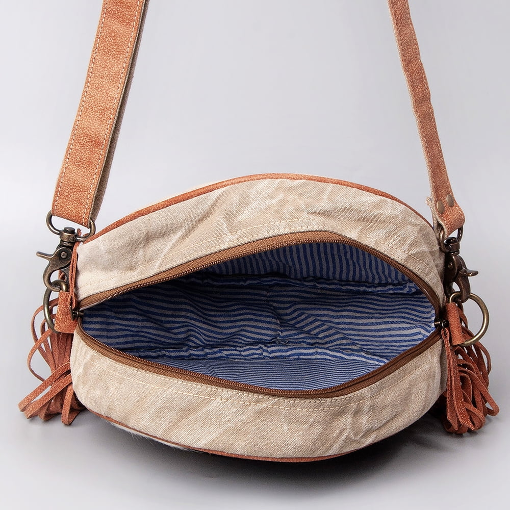 Leather Genuine Bag Ohlay Canvas Handbag Wool Bags Upcycled Canteen Upcycled OHV119 Western OH Purse Women Hair-On