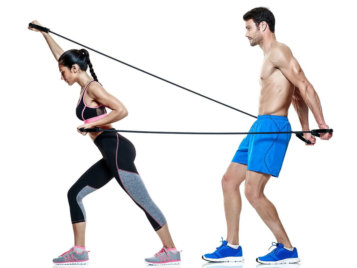 '- Included Yellow, - Black 5 Tubing 48in. Cords Band Handles (Set) Fitness Exercise w/ Cando Resistance