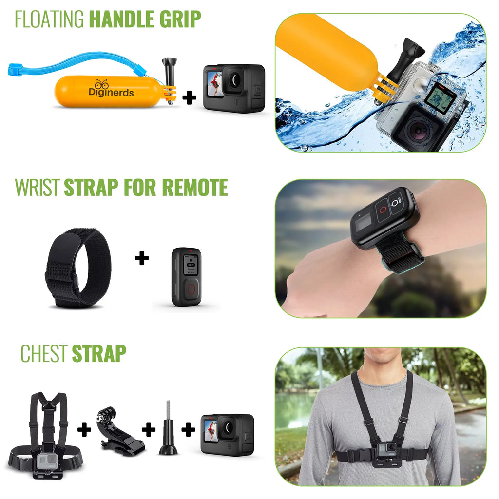 GoPro Compatible Accessory Hero10/9/8/7/6/5/4, and AKASO, in Camera DJI with Max, Action, more Kit Osmo GoPro Action Fusion, 50 Insta360, GoPro 1 DiGiNerds