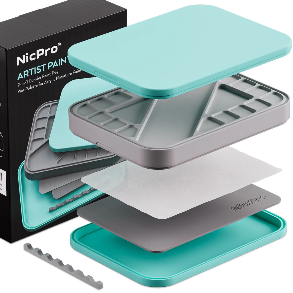 Paint Stay Painting 100Pcs Tray Pallet Paint Mixing 4Pcs with Palettes Kit, Palette Paint Brush Storage Holder Paper, Miniature Acrylic Wet for Nicpro Sponge,