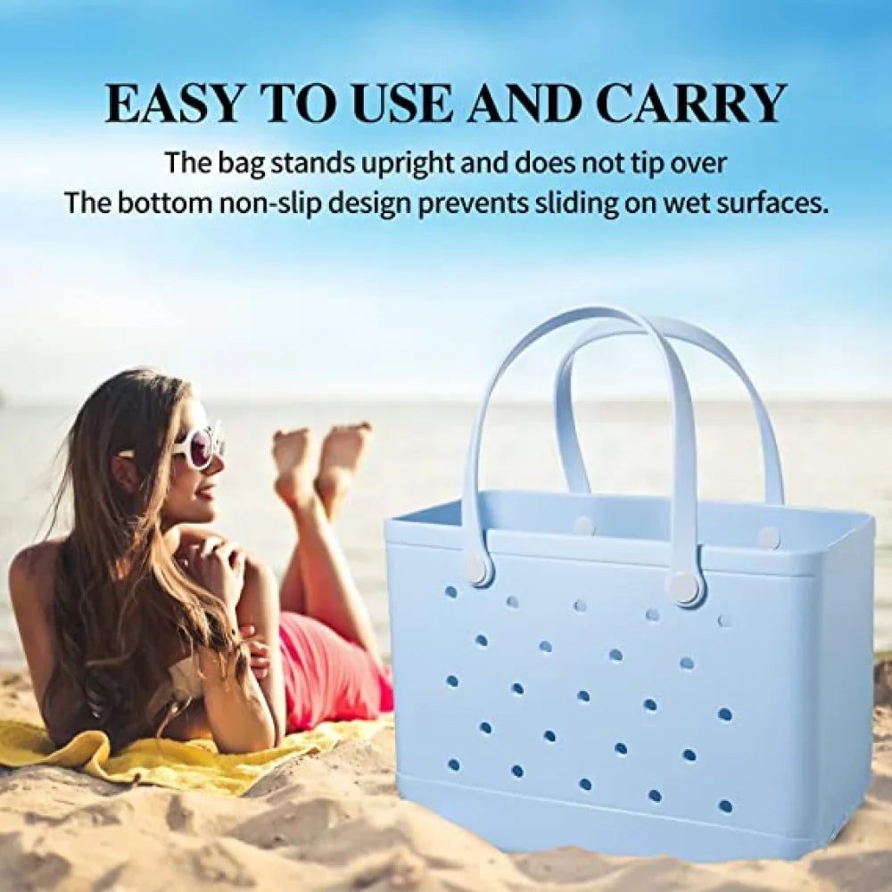 Outdoor Beach Sandproof for EVA Open Tote Beach Bag Silicone Durable Bag Sports,Purple Rubber Waterproof Pool Perforated