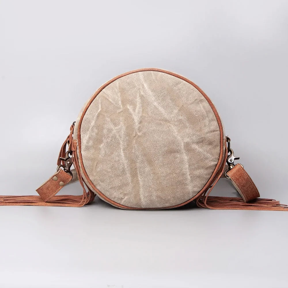 Leather Genuine Bag Ohlay Canvas Handbag Wool Bags Upcycled Canteen Upcycled OHV119 Western OH Purse Women Hair-On