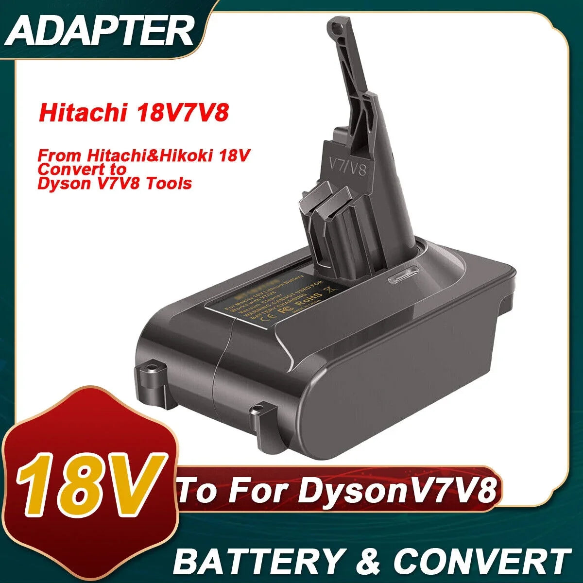 Fluffy Battery Hikoki Battery to Dyson Converter & Adapter V7/V8 for for Hitachi 18V Motorhead