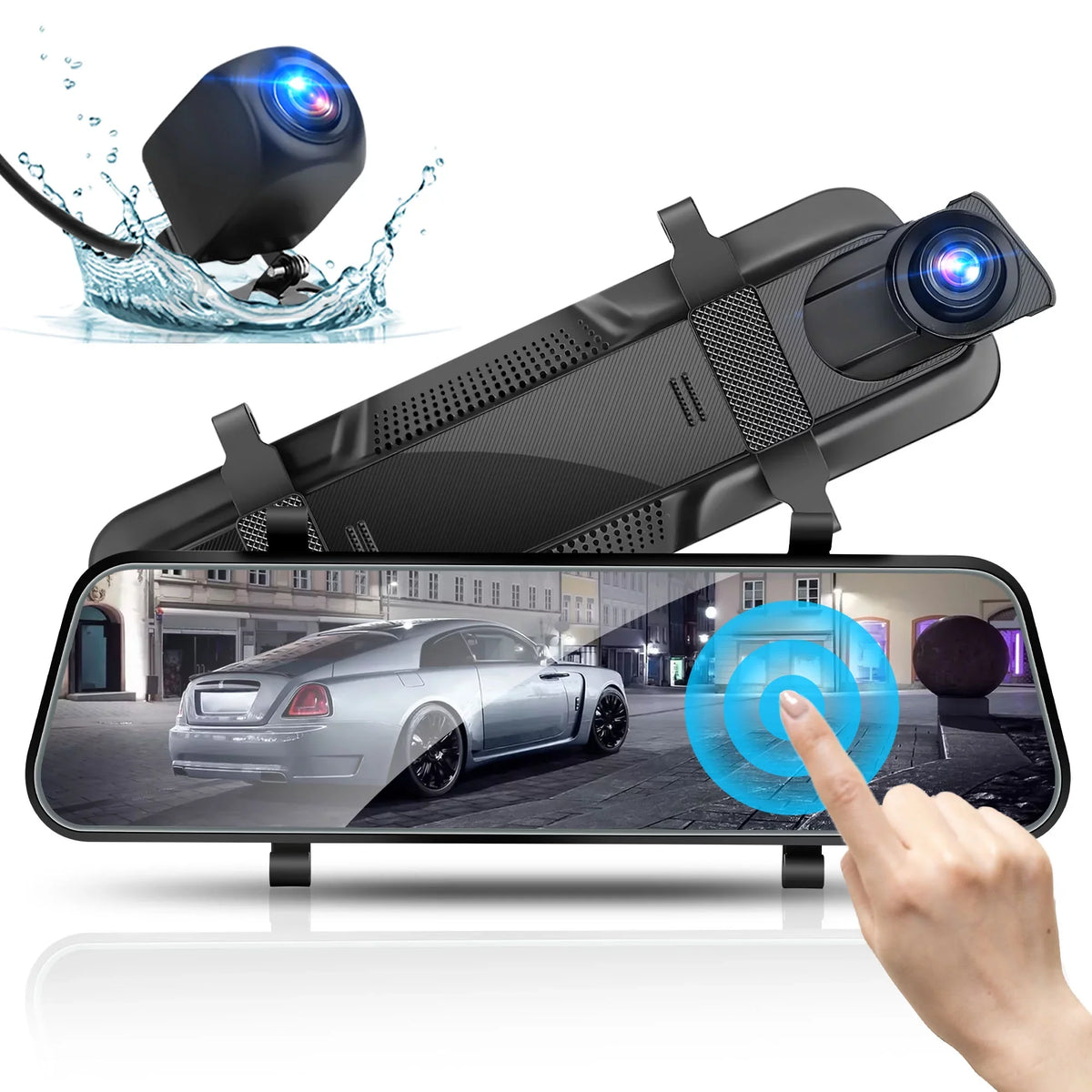Touch Vision, with Night 1080P Backup Cam Camera, Rear Mirror Camera, Recorder TSV Dash Dual Driving View Car Screen IPS G-Sensor,