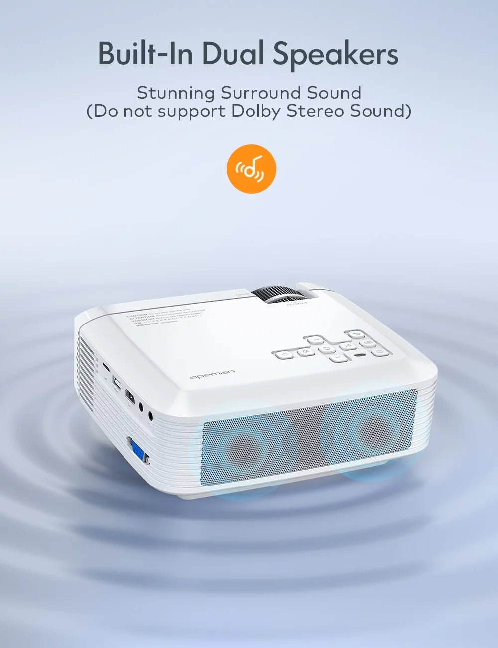 1080P Theater Eyes Speakers, Support Connection Protection, Multiple LCD Native 480P Apeman Projector, LC350 Home Dual