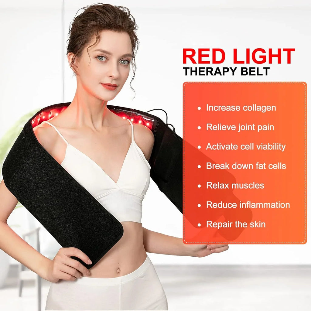 for Therapy Pain Belt, Muscle with Wrap Therapy Light Red Healing LED Therapy Timer Relief, Speed Shoulder 660nm Body 850nm Device Infrared with & Back for (Black) Light Waist Light Controller Red