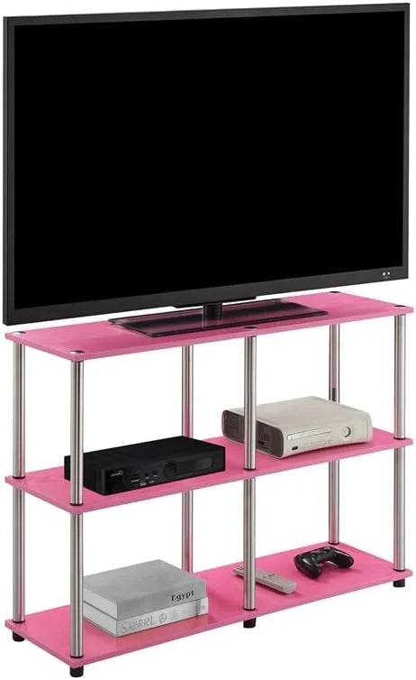 Shelves Finish Wood No-Tools Table in Console with Pink