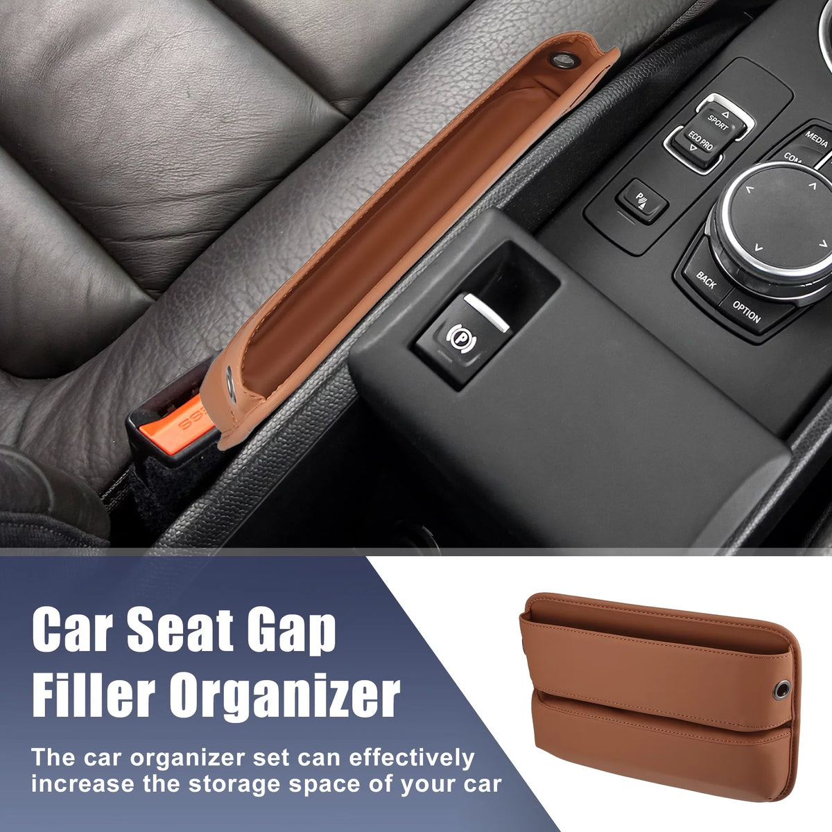 Box Car 2pcs Seat Side Organizer Filler Gap Car Brown Seat Storage Multi-function Console Pocket