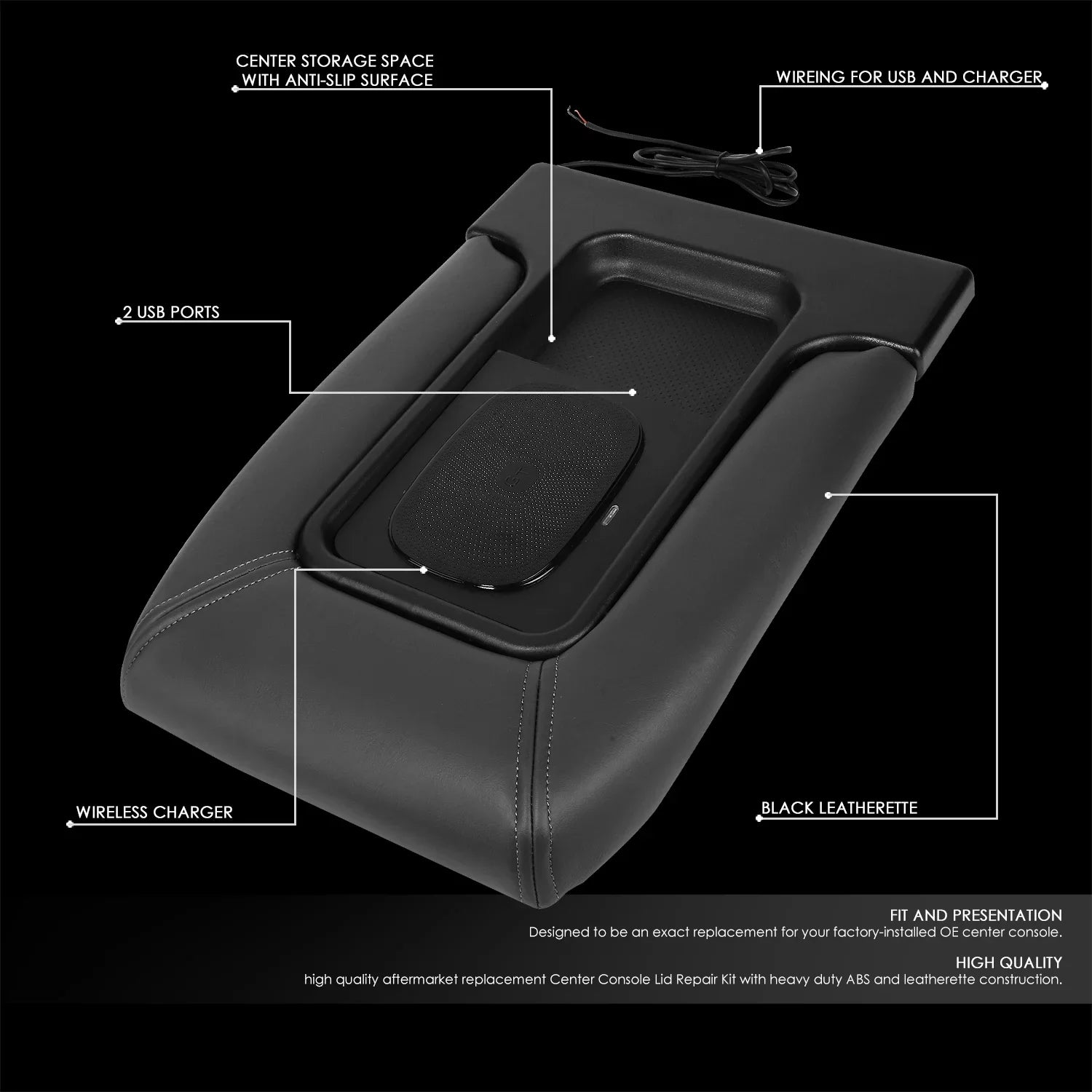 Repair Kit For Charger GECS-005-GY Motoring Lid & Escalade Console Truck Sierra with DNA Center 2007 Ports Pickup Armrest to 2001 Black Wireless USB