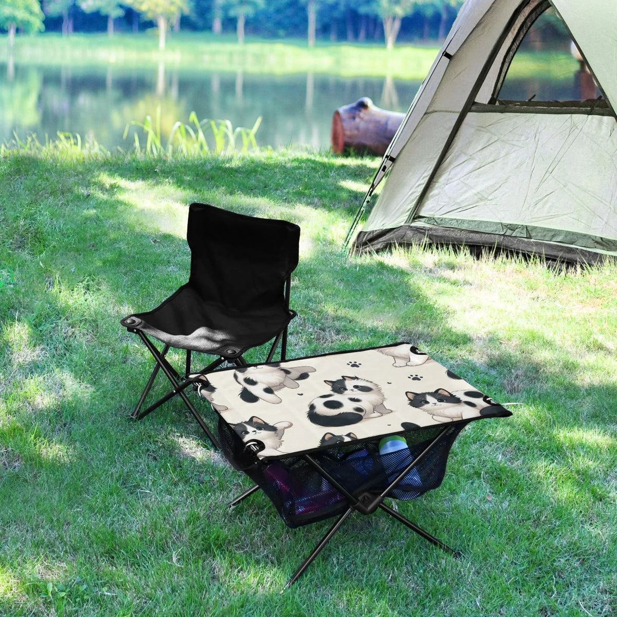 Cat Fishing Outdoor Bag Storage Compact Picnic for Table Table Table Cute Folding with Portable BBQ Camping Beach Travel Footprint