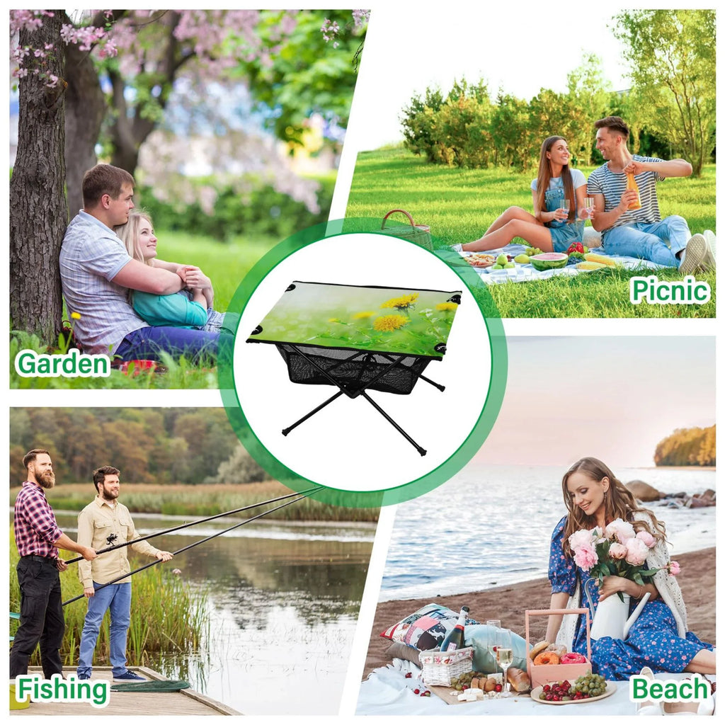 Folding Picnic Fishing Travel Outdoor with Flowers Bag Camping Compact Table Table BBQ Green Table Spring Portable Storage for Beach