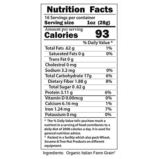Protein, - Vegan, Organic Non-GMO, (7LB) Rich, Bulk, Kosher Pearled Farro Fiber Raw, Italian