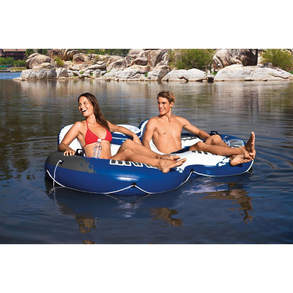 (18 Pool Float Person w/ Pack) 2 River Tube Cooler Inflatable II Run Intex