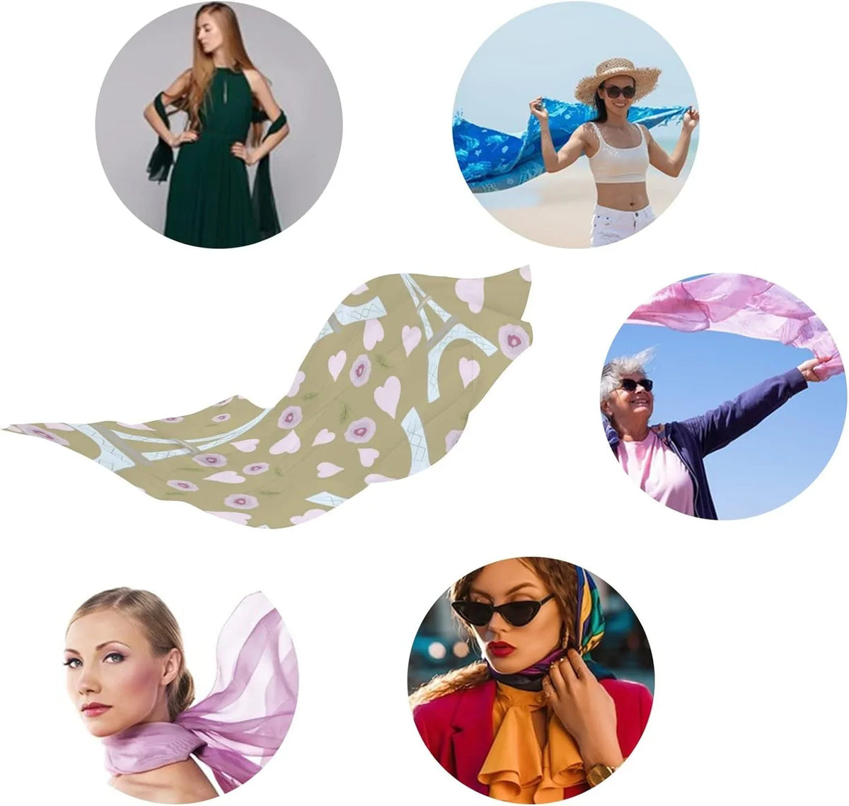 for Scarf Scarves Neck Shawl Hyjoy Hearts Long Women And Tower Wrap Rose Silk Lightweight Eiffel Girls