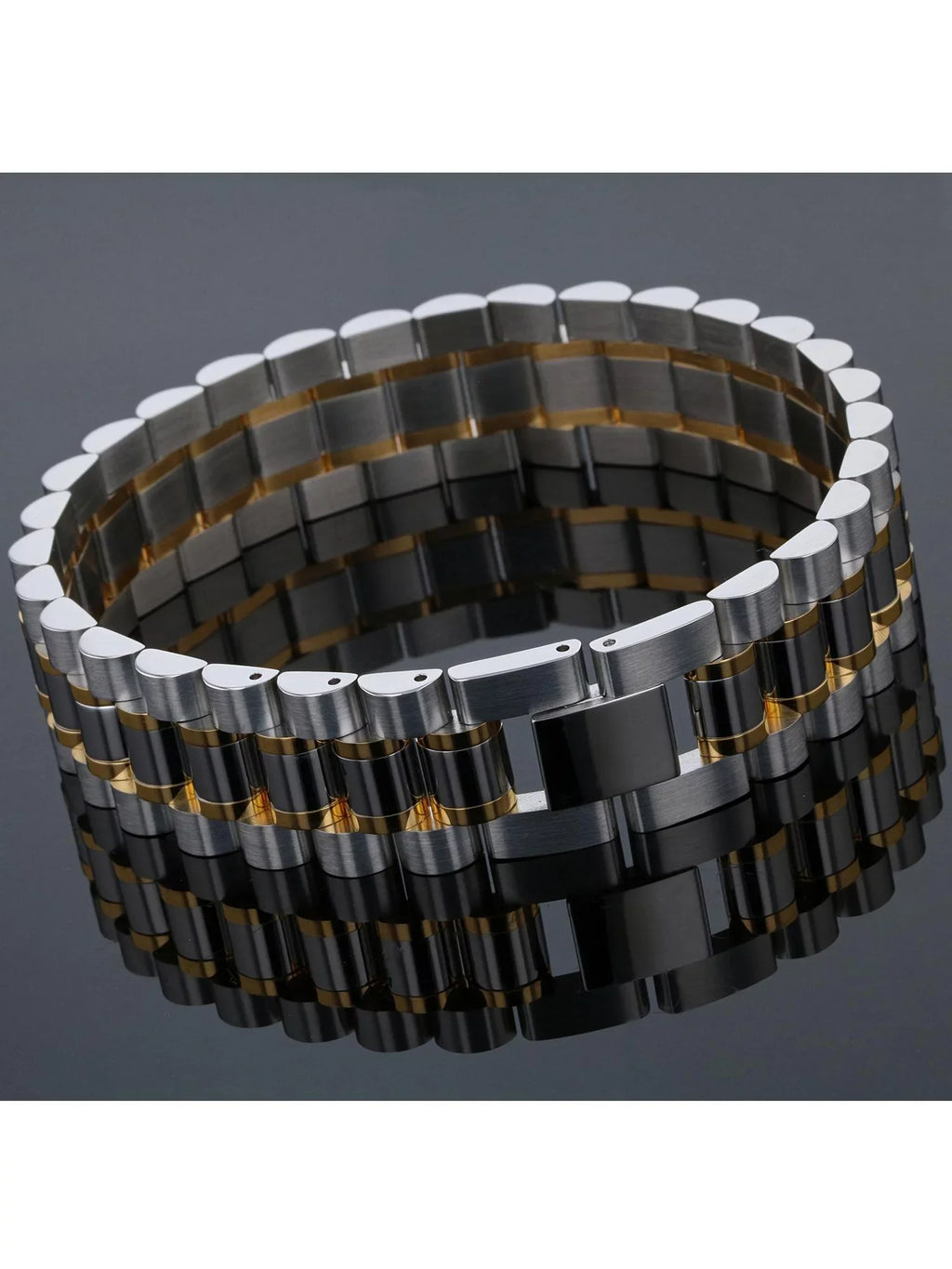 Stainless Bracelet Watch Two-Tone Link Steel Mens