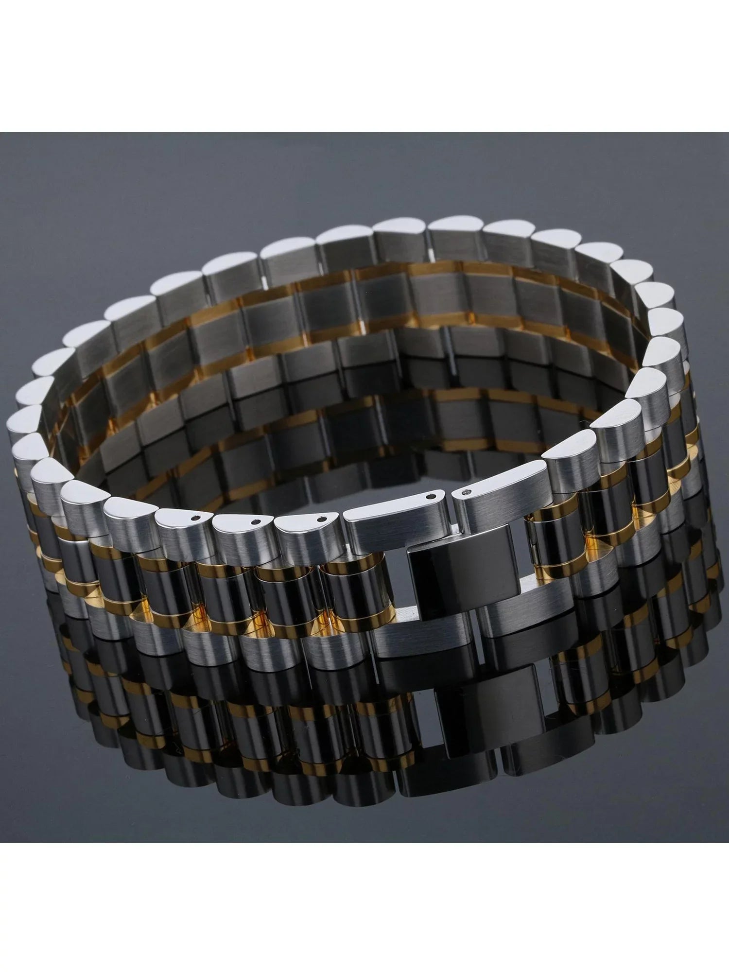 Stainless Bracelet Watch Two-Tone Link Steel Mens