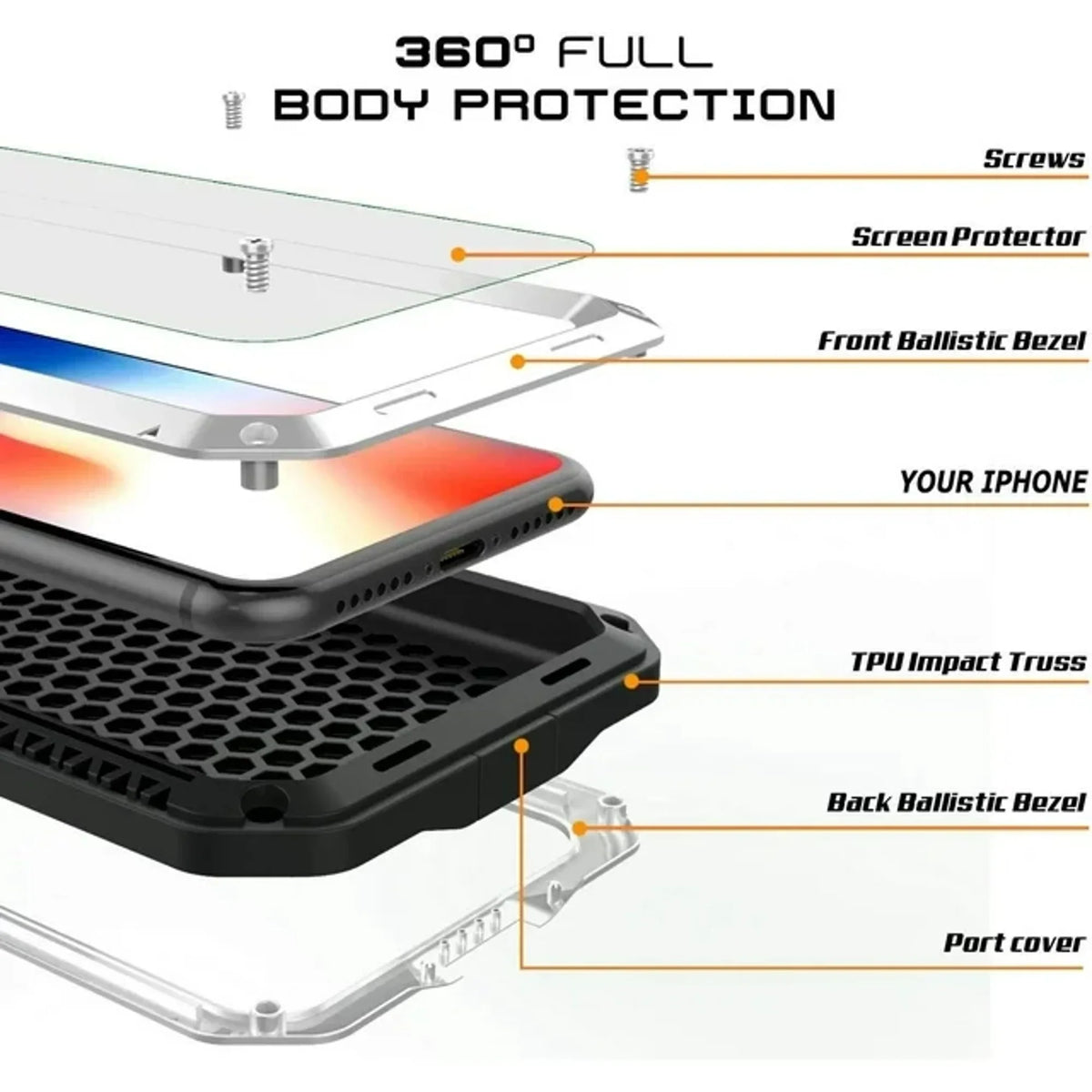 Grade Glass Case iPhone Metal XS (Silver) Travel Heavy Max Military Gorilla Outdoor Rugged Aluminum Scratch and Resistant Duty Shockproof Protection,
