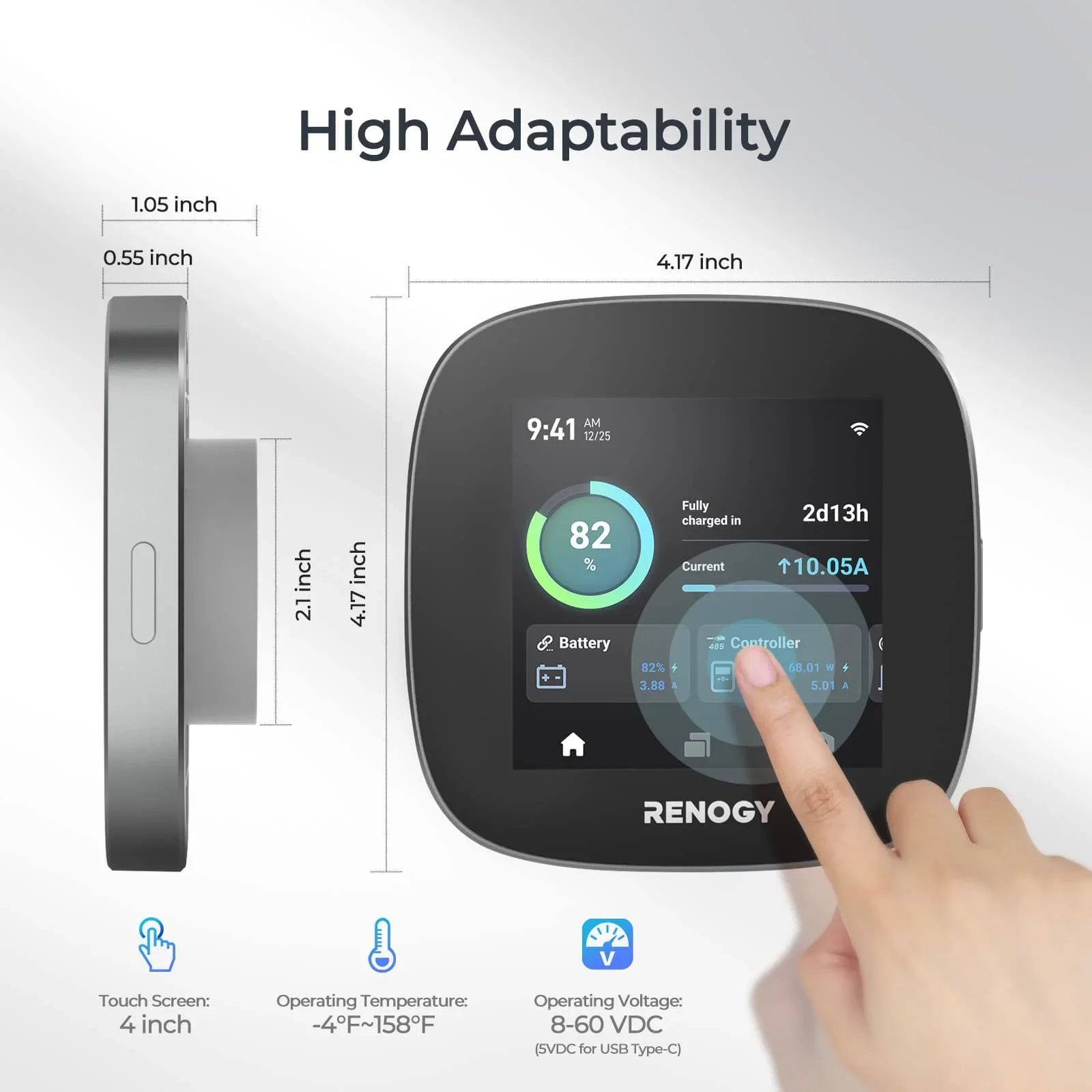 with Monitoring Devices, Energy Tiny Renogy with Version Battery for Works Off-Grid RV System, Boat Van, Wi-Fi and ONE Monitoring Homes, Cabin, Core: All-in-one Panel Energy Leveling Renogy