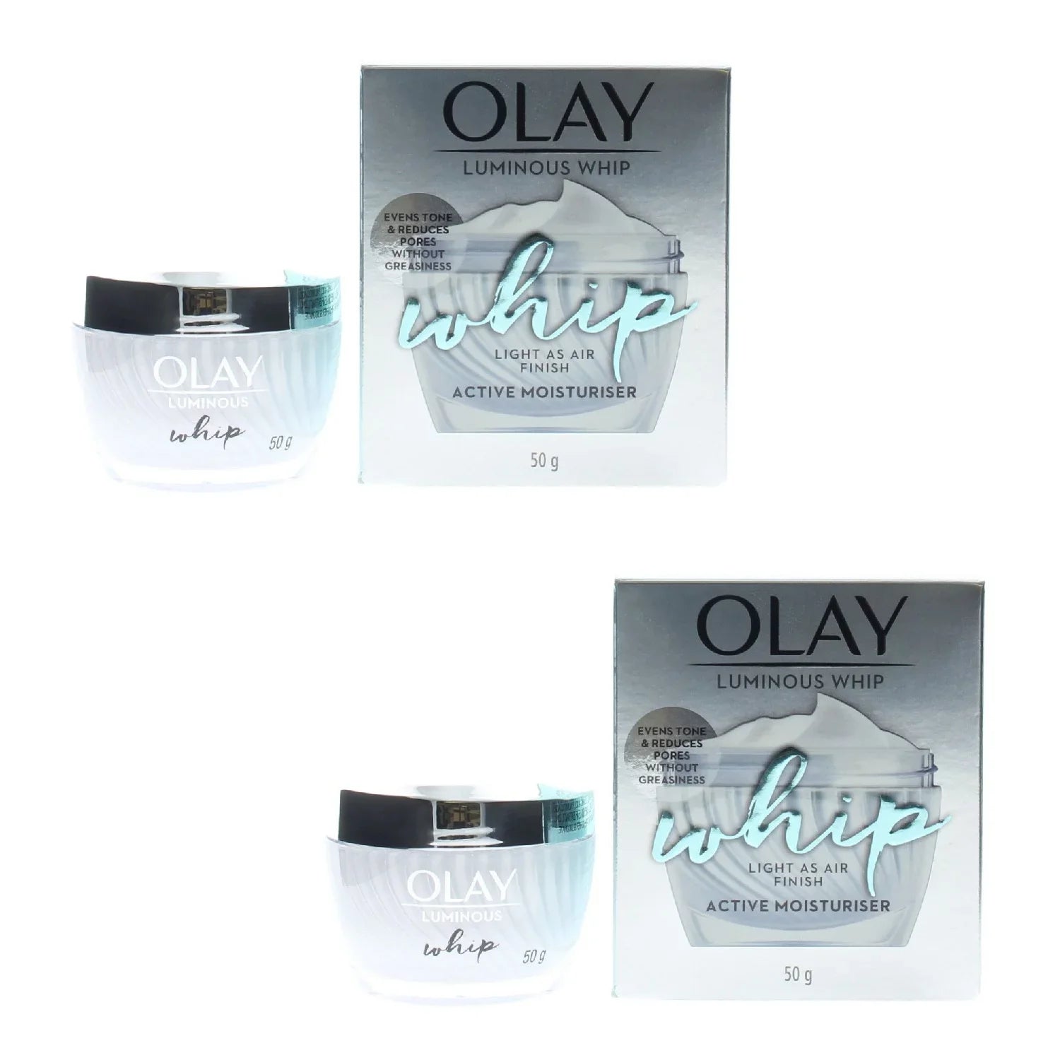 Moisturiser Finish Light Air Luminous Olay 50g Pack) Whip Active (2 As