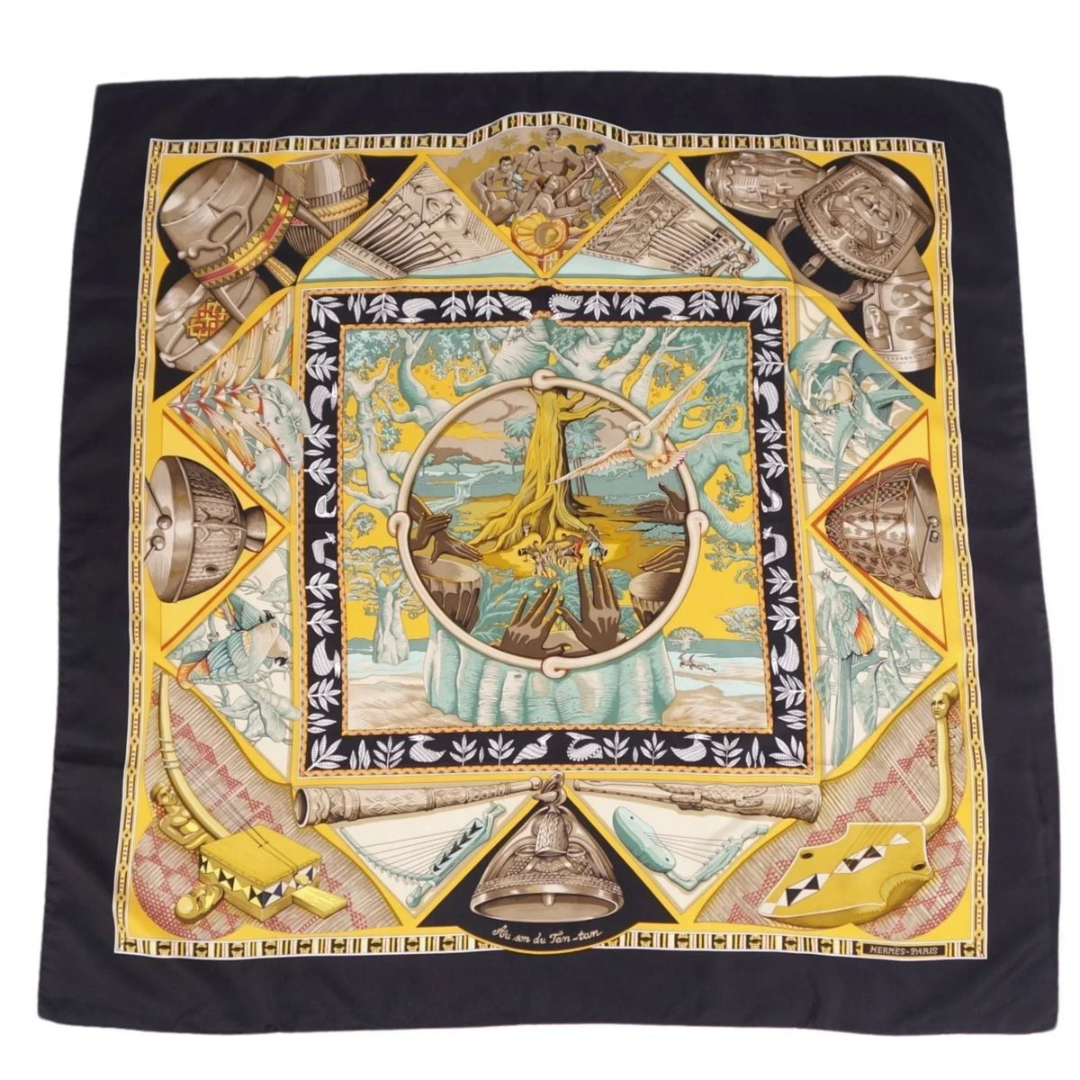 Au (Good) du Pre-Owned Carre HERMES ladies Muffler color silk Scarf 100% Tam To Son sound tam of 90 multi the