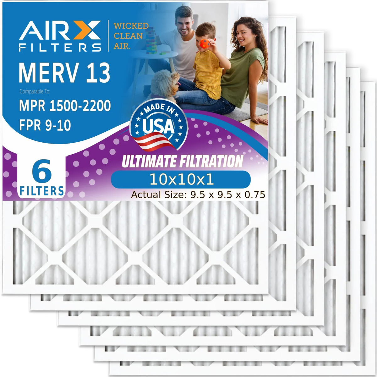 Furnace 10x10x1 by Filter HVAC 2200 Electrostatic Pack AIR. Filters USA FILTERS & 13 1500 Made to Comparable Pleated FPR AC MERV Premium 6 - 10x10x1 Conditioner AIRX WICKED Filter MPR CLEAN Air Air 9