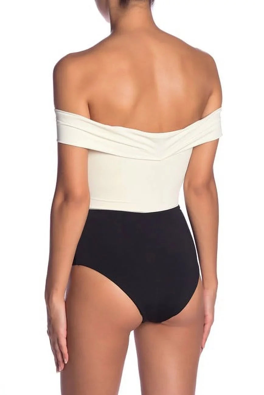 One L*Space Piece CREAM/BLACK/CAMEL Swimsuit, Off-the-Shoulder US 8