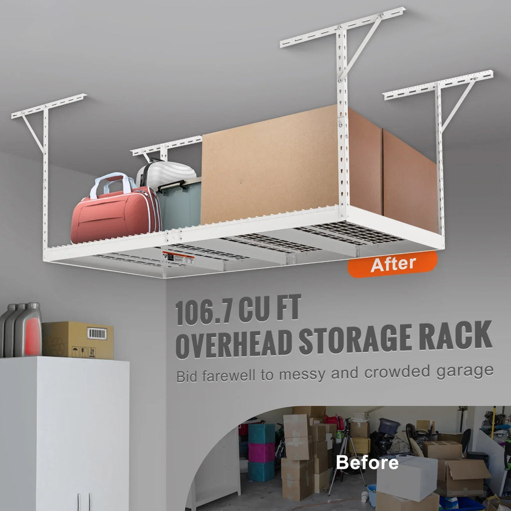 48x96" lbs White SKYSHALO Rack Overhead Adjustable Rack 600 Garage Storage Ceiling