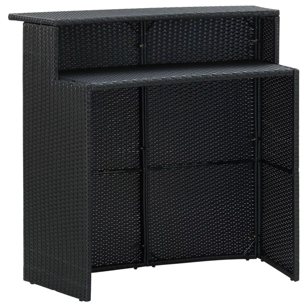 Bistro, Poly Stool 3 Set Shelf for Piece with Rattan Dining Black Bar Chairs 2 Table Cushioned Terrace, Pub, Patio and Dcenta Storage Set Backyard, Garden