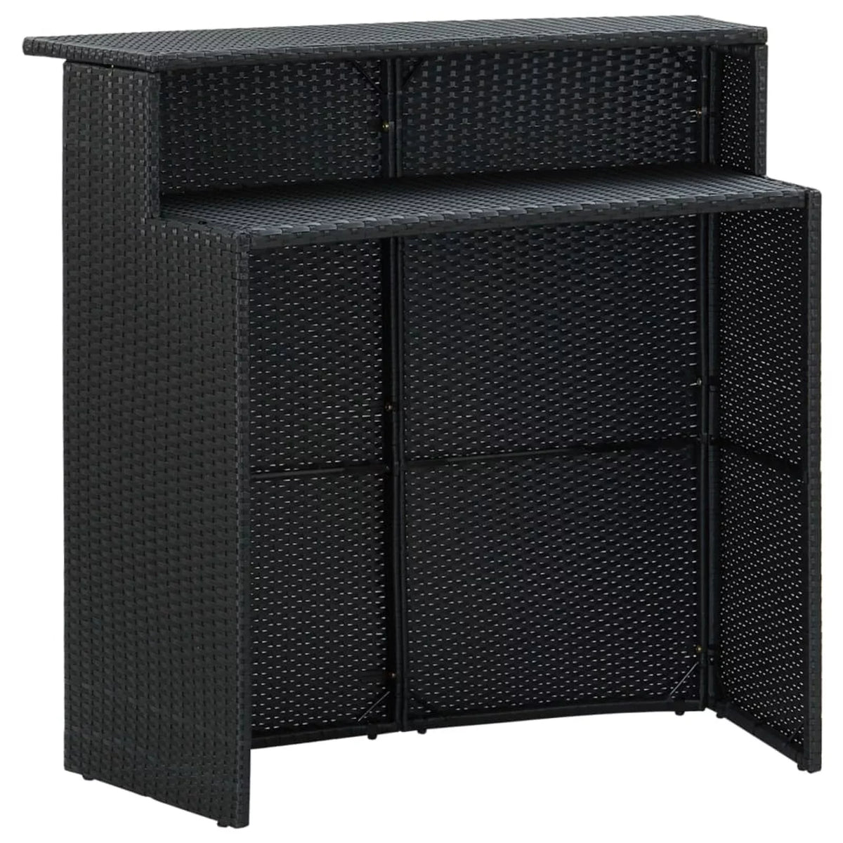 Bistro, Poly Stool 3 Set Shelf for Piece with Rattan Dining Black Bar Chairs 2 Table Cushioned Terrace, Pub, Patio and Dcenta Storage Set Backyard, Garden