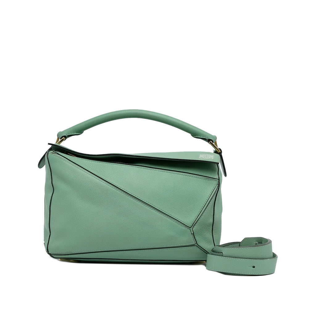 Satchel Puzzle Unisex LOEWE Leather Green Calf Pre-Owned (Good) Authenticated Medium