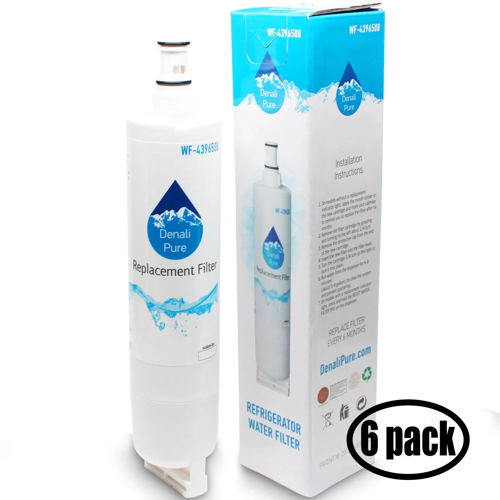 Fridge Compatible Compatible 6-Pack 4396510 - Water Filter Cartridge Refrigerator 4396508, Whirlpool Water with with Filter Whirlpool GS2SHEXNB02