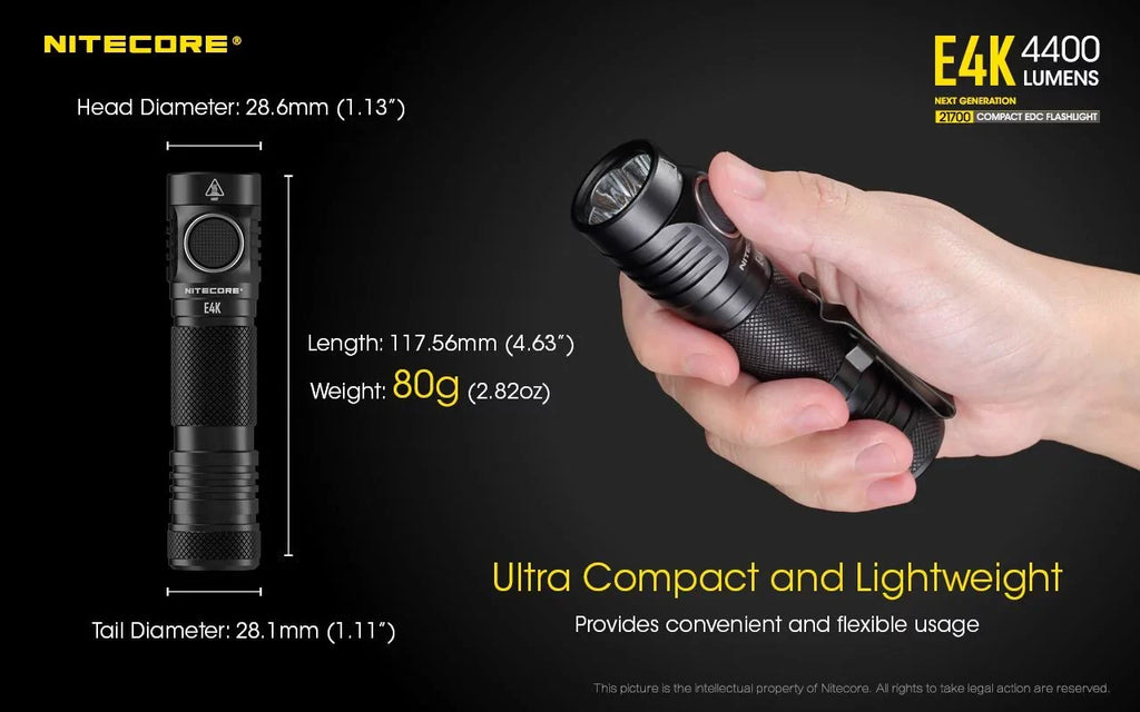 Rechargeable Combo: NITECORE 21700 -1x E4K w/Offset Battery Included Flashlight Li-ion NITECORE Mount