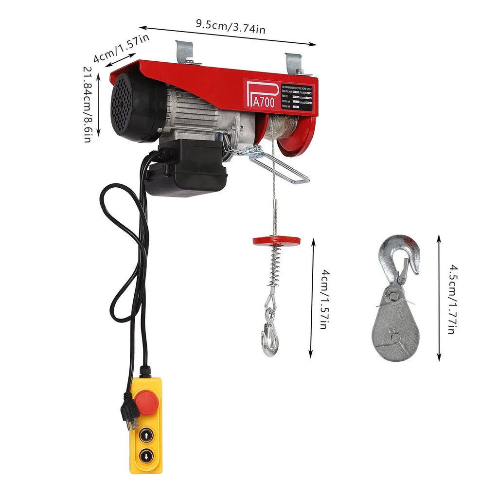 Remote Control Electric Hoist 110V Portable Winch Winch 1543lbs Wire W/ Electric