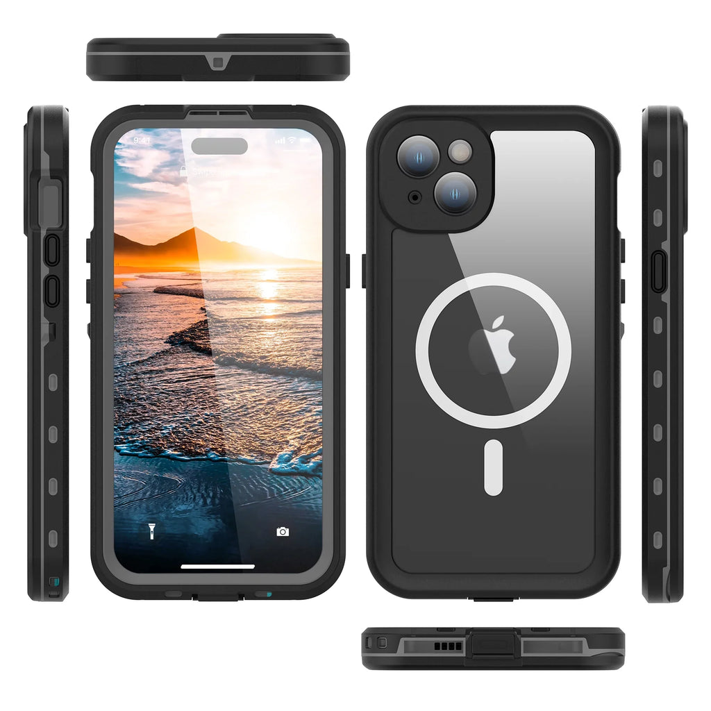 Underwater for 6.7inch,Black Waterproof Proof - Military 15 ELEHOLD for Rugged Plus Screen 15 Magnetic Plus IP68 Protector Duty iPhone Case Built-in Full-Body Drop Shockproof Case, Heavy iPhone
