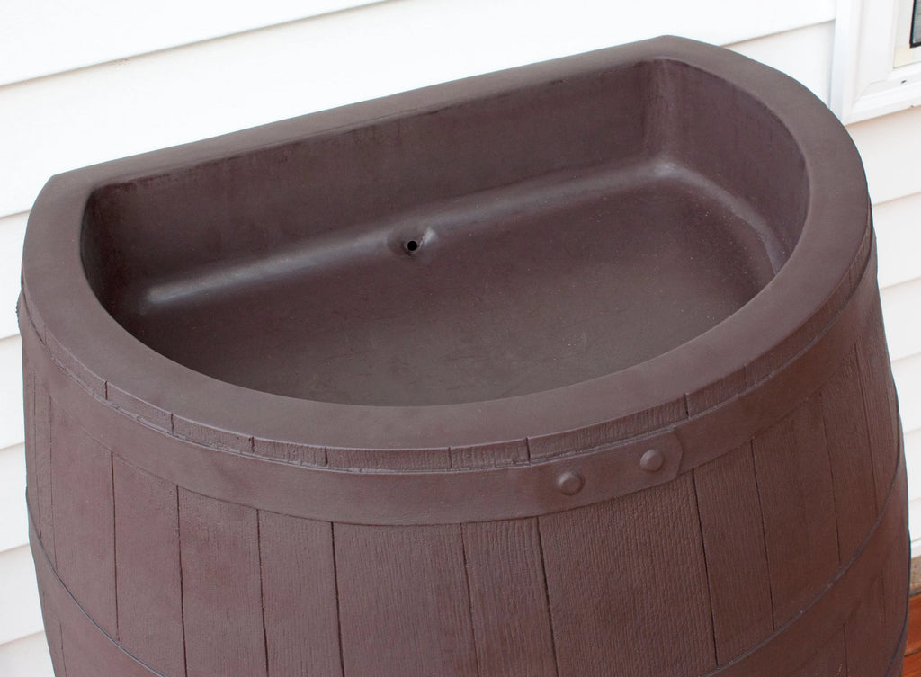 – 50-Gallon Design – Outlet Hose Diverter, Flatback Includes Planter, Whiskey Rain Barrel Rain – Rescue Brown Water