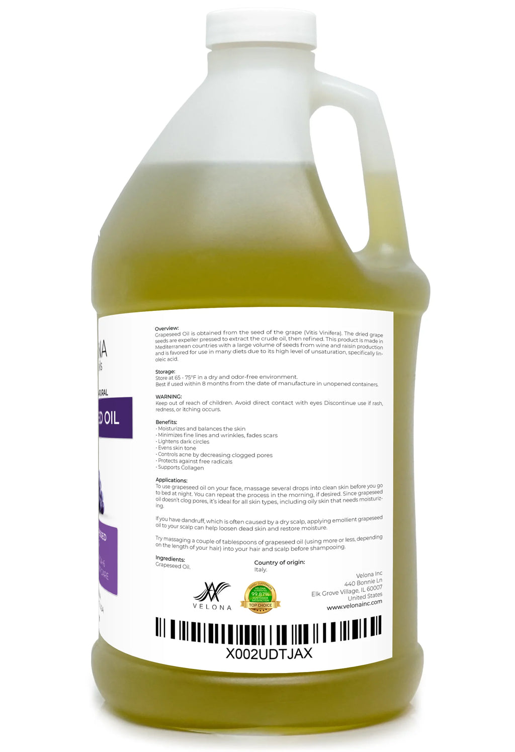 100% Cooking, - Skin, Face, | and | pressed oz Refined, 64 | Care Oil Pure Oil Carrier Grapeseed Body, Velona Natural Cold Hair