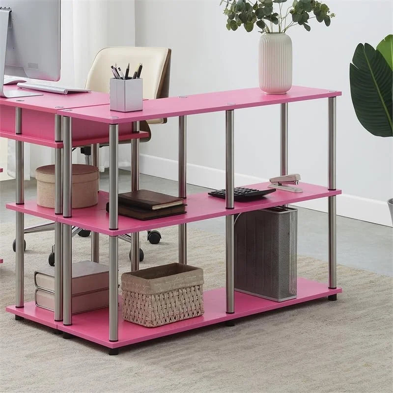 Shelves Finish Wood No-Tools Table in Console with Pink