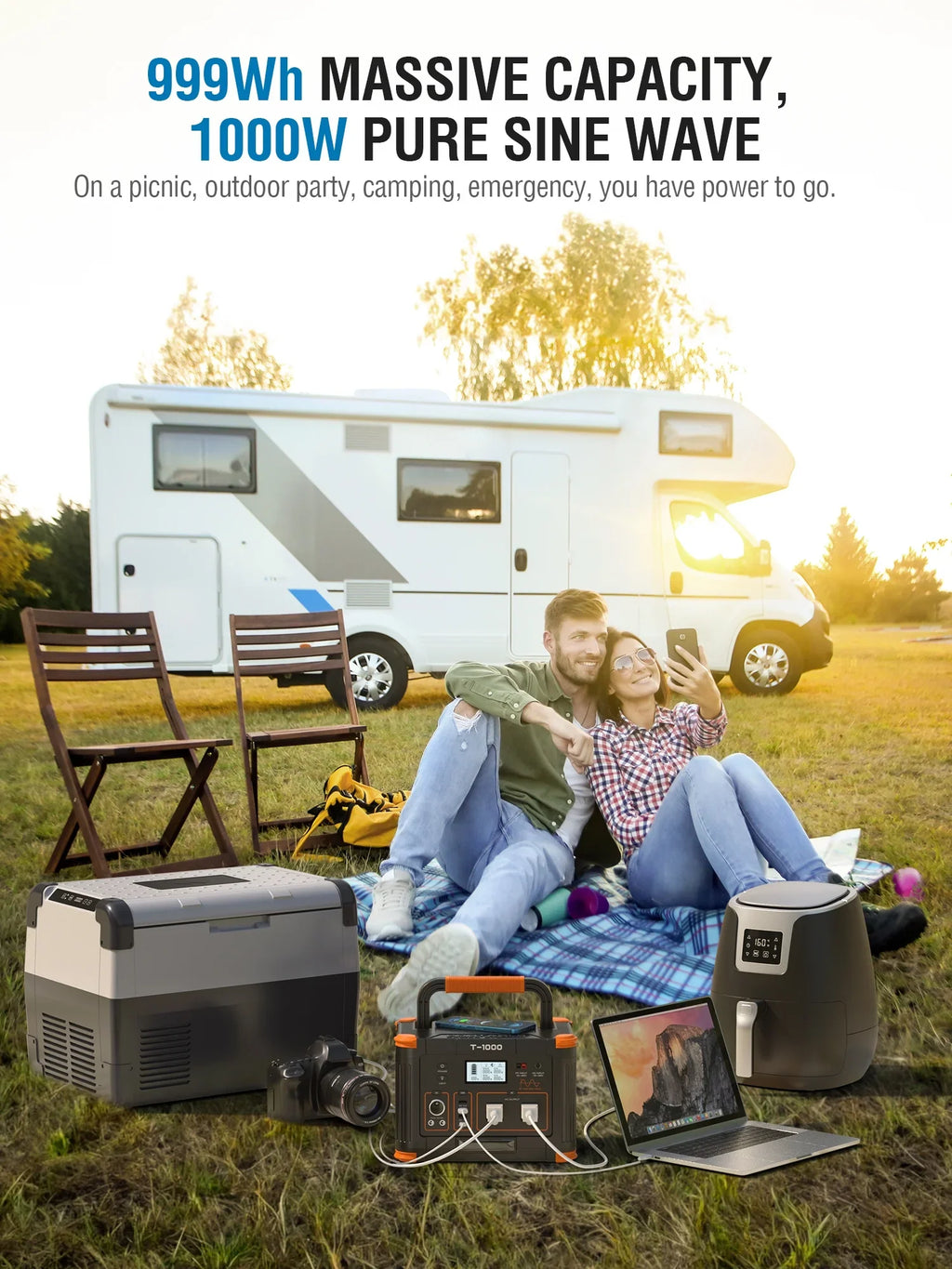 110V Pack RV Battery with BEYGO Powered Outdoor Travel Lithium 60W Power Supply 999Wh Generator Station for AC Portable Van Backup Outlet, Emergency Home Fast Solar Power Camping Charging 1000W PD
