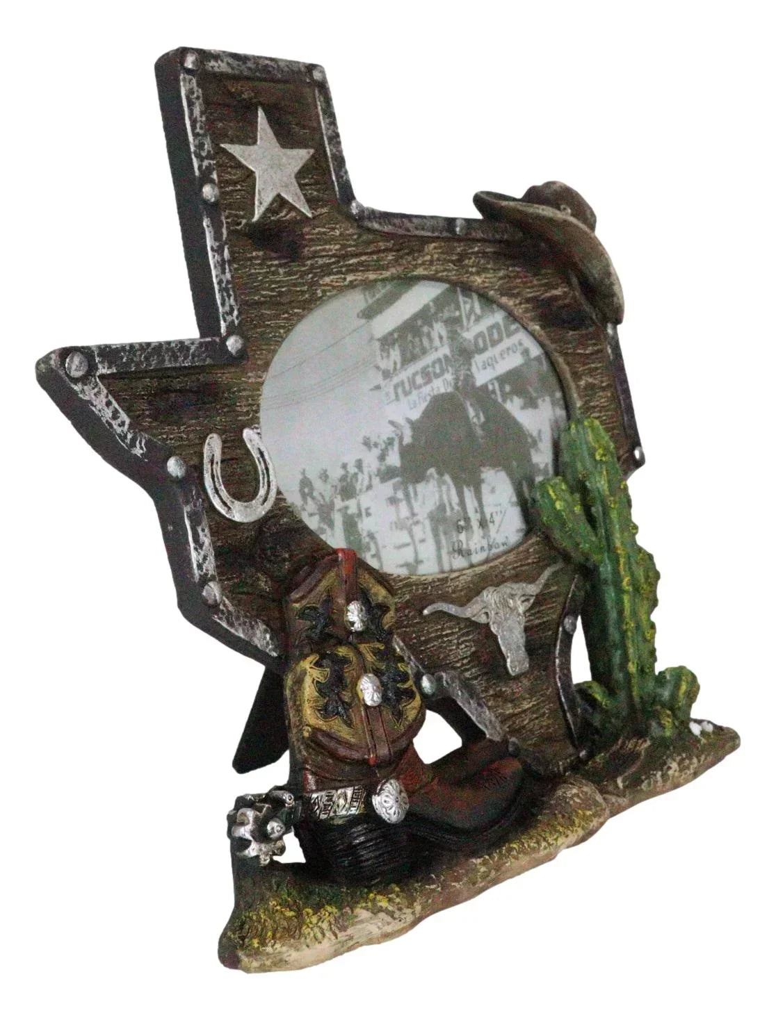 Rustic Cactus 4"X6" Map State Cowboy Picture Frame Texas Boot Western Longhorn
